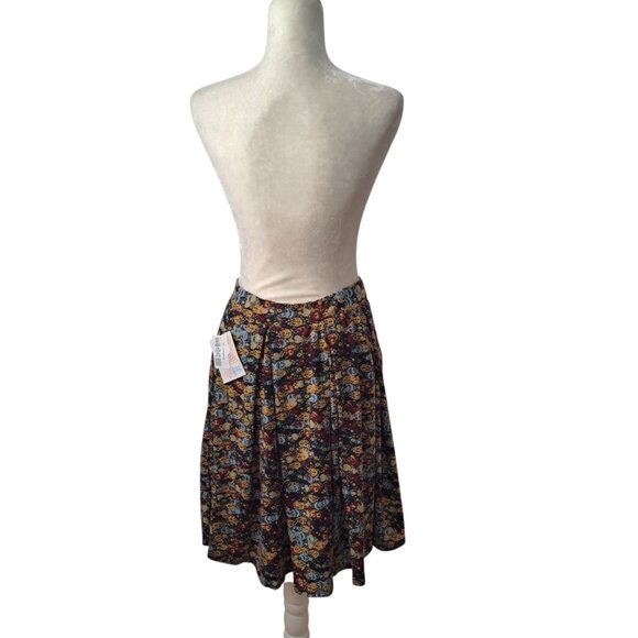 Lularoe Women's Madison Blue Yellow Flare Pockets Modest Work Skirt Sz Medium - Picture 4 of 7